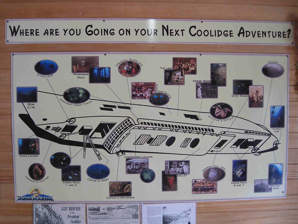 Dive the ss president coolidge wreck map of sites