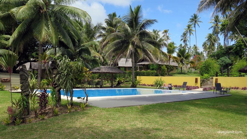 Pool in manicured gardens at the aore island resort diving aore