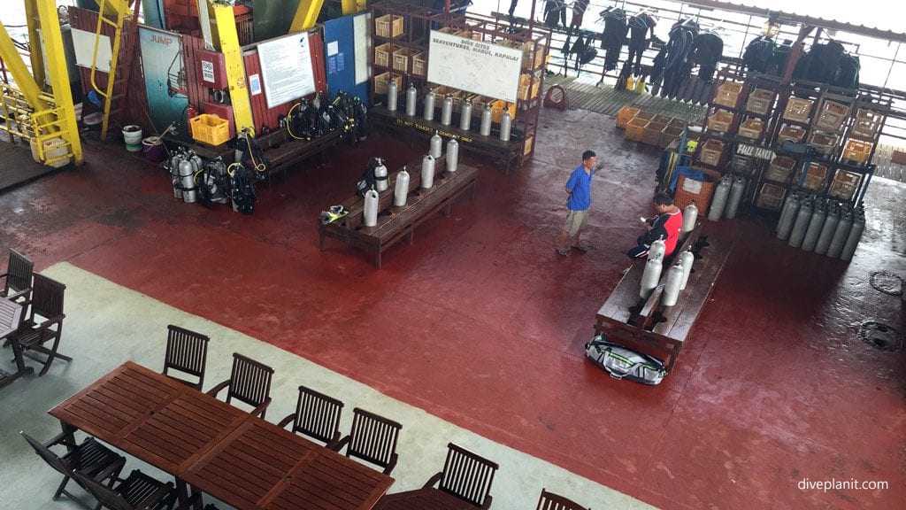 Looking down on the dive deck and day area at the rig diving seaventures rig sabah