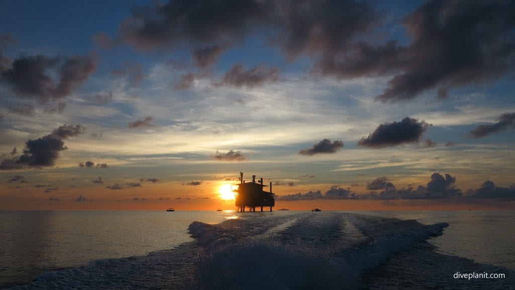 Leaving the rig in the early morning at on the dive boat diving seaventures rig sabah