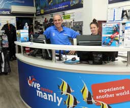 Front desk for logo at shelly beach diving manly feature