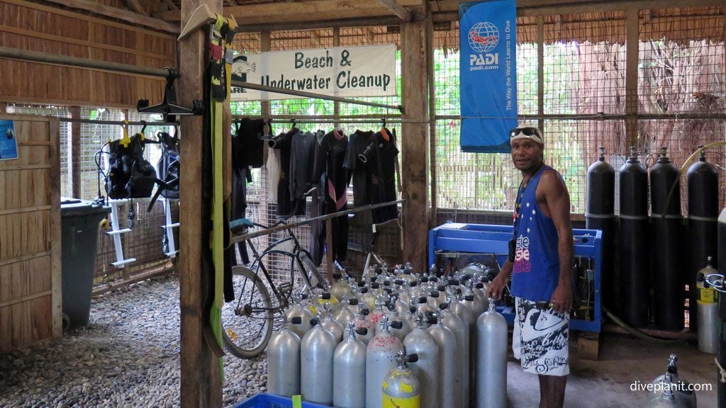 Tanks and gear awaiting divers at dive gizo shop gizo diving solomon islands