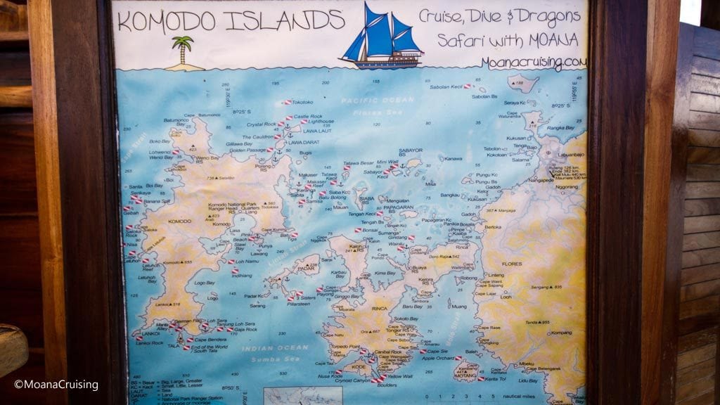 Moana cruising liveaboard | Dive sites map at aboard the moana diving komodo