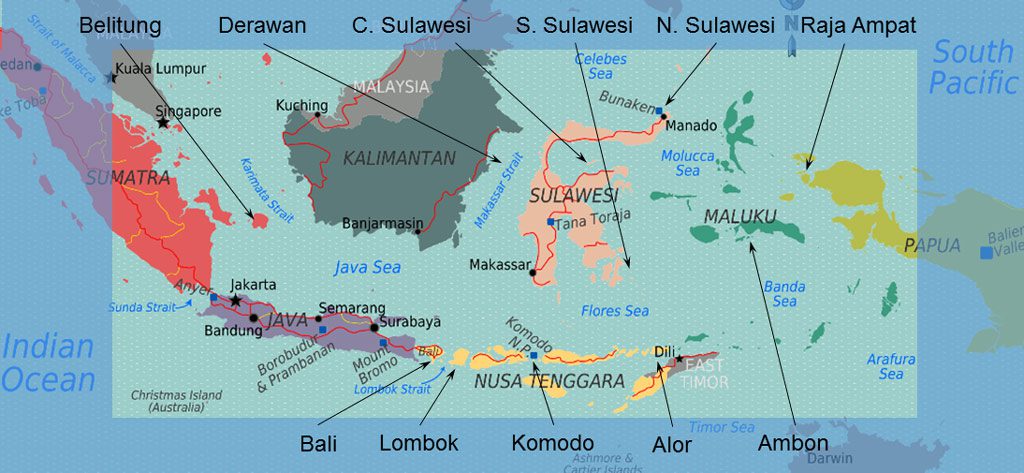 Indonesia top ten areas map