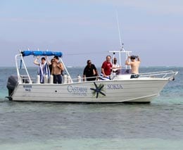 Sokia dive boat diving around the resort with castaway diving at castaway island fiji islands diveplanit feature