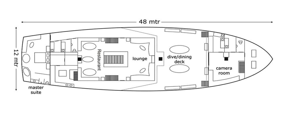 Dewi Nusantara Liveaboard cruising Raja Ampat, Komodo - Layout Main Deck