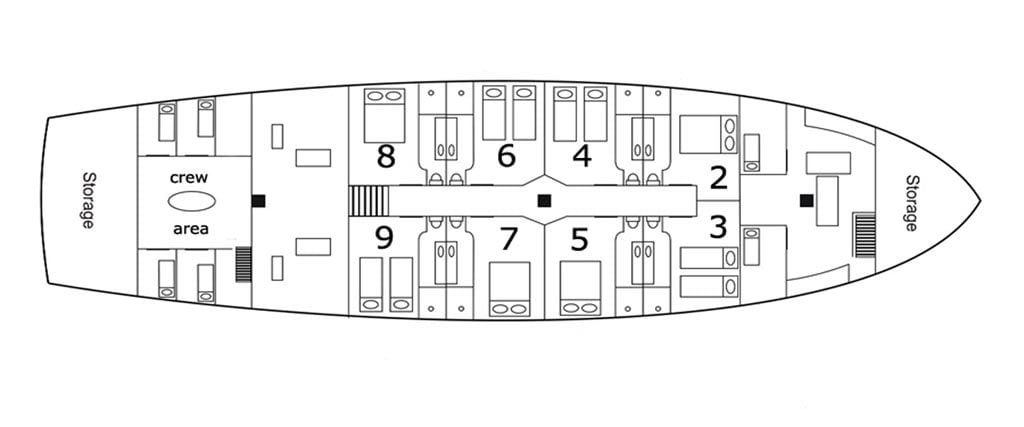 Dewi Nusantara Liveaboard cruising Raja Ampat, Komodo - Layout State Room Deck