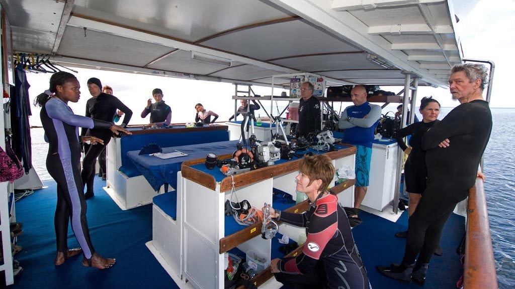 Mv febrina liveaboard kimbe bay new britain milne bay png papua new guinea dive deck