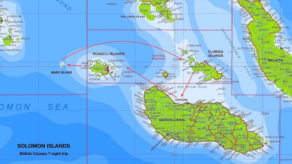 Solomon Islands bilikiki 7 night trip map