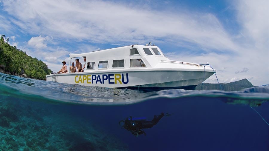 Extra divers at nabuccos cape paperu resort saparua island ambon indonesia | boat