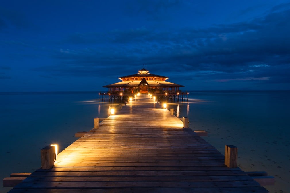 Lankayan island sabah borneo malaysia restaurant by night