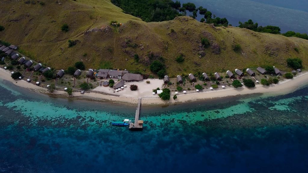 Komodo resort diving club sebayur island komodo flores indonesia resort jetty aerial