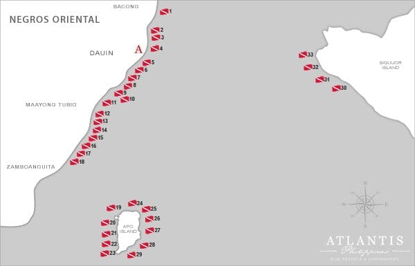 Atlantis dumaguete resort dive centre negros philippines dive site map