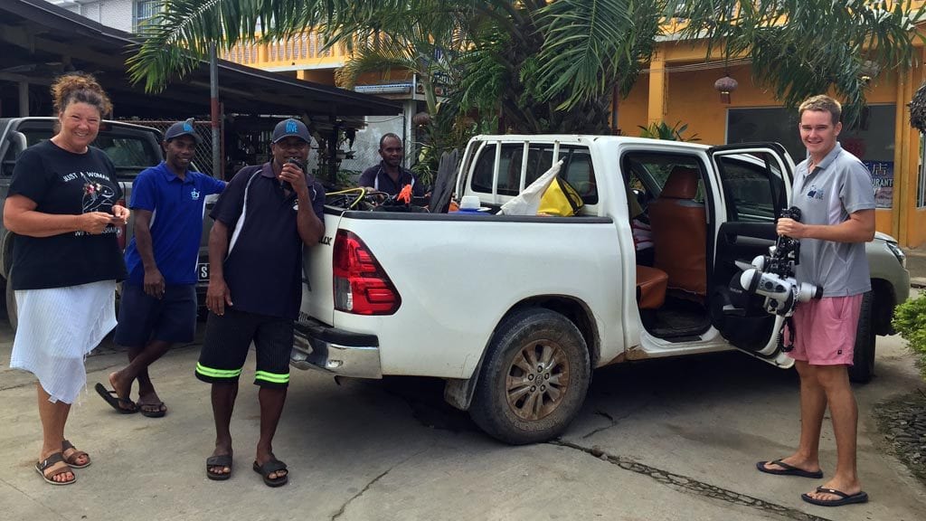 Pacific dive at espiritu hotel santo vanuatu unloading trunk