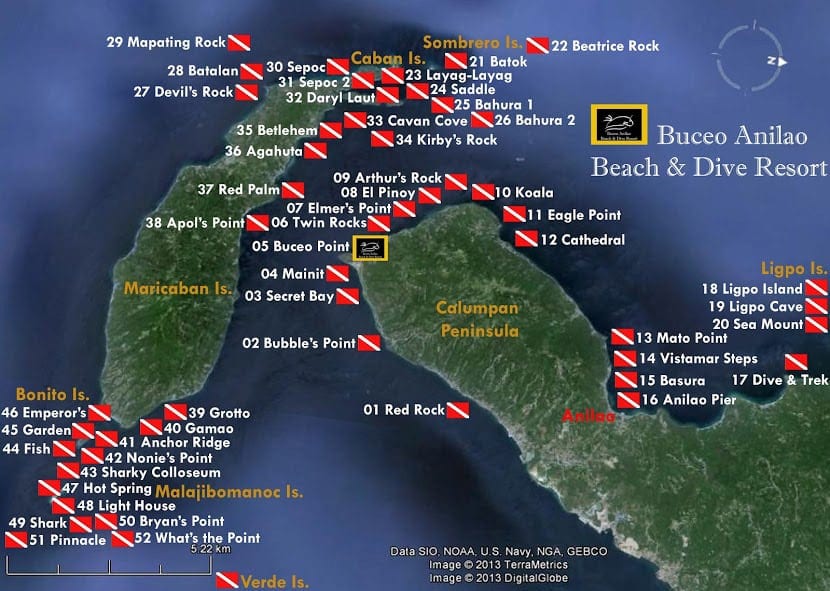 Buceo anilao beach dive resort batangas philippines dive map