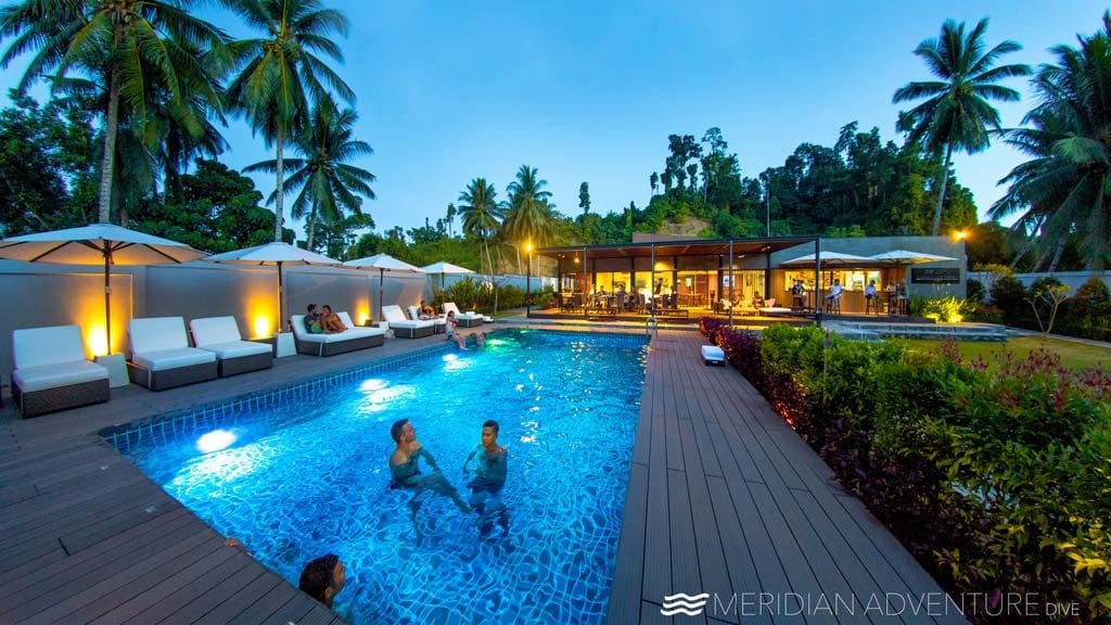 Meridian adventure dive resort raja ampat indonesia evening pool