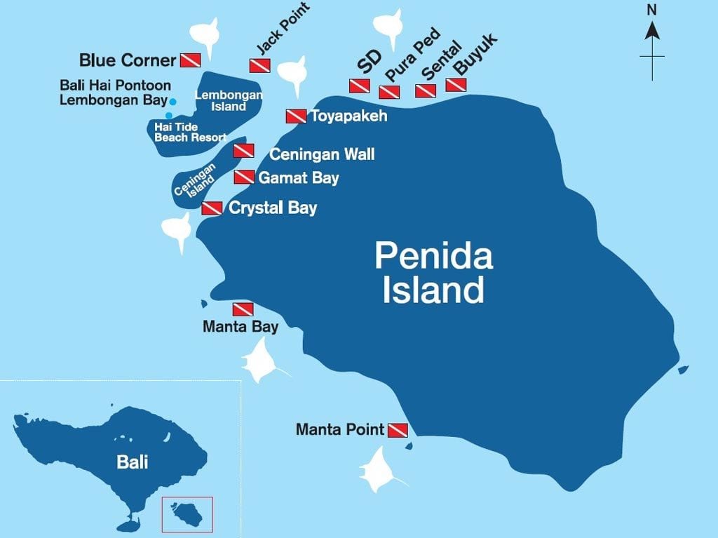 Bali hai diving nusa lembongan bali indonesia dive map