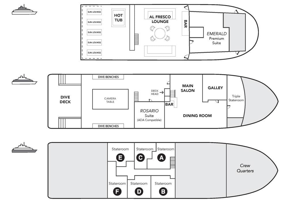 Nautilus under sea liveaboard socorro guadalupe mexico deckplan