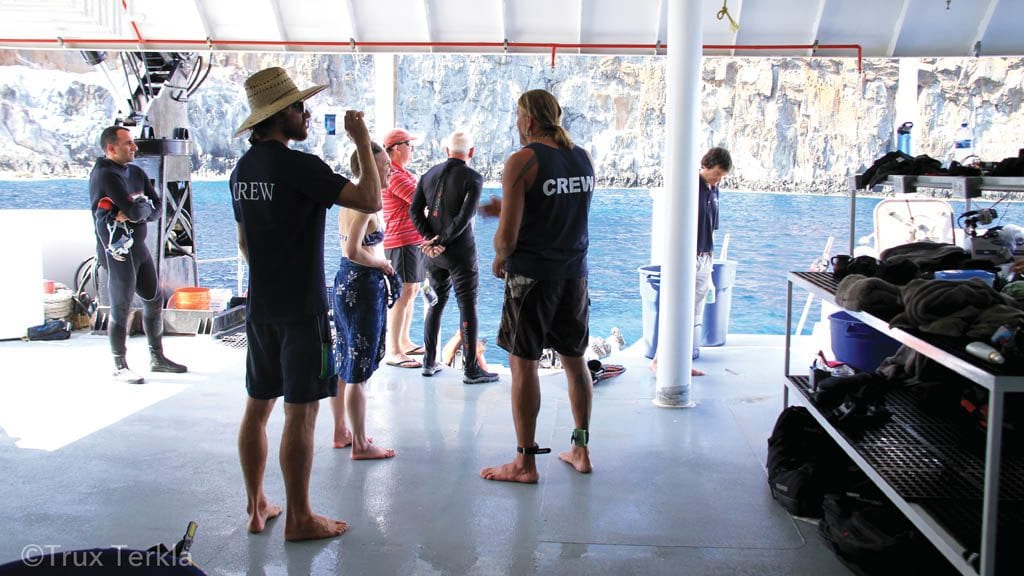 Nautilus belle amie liveaboard socorro guadalupe mexico dive deck