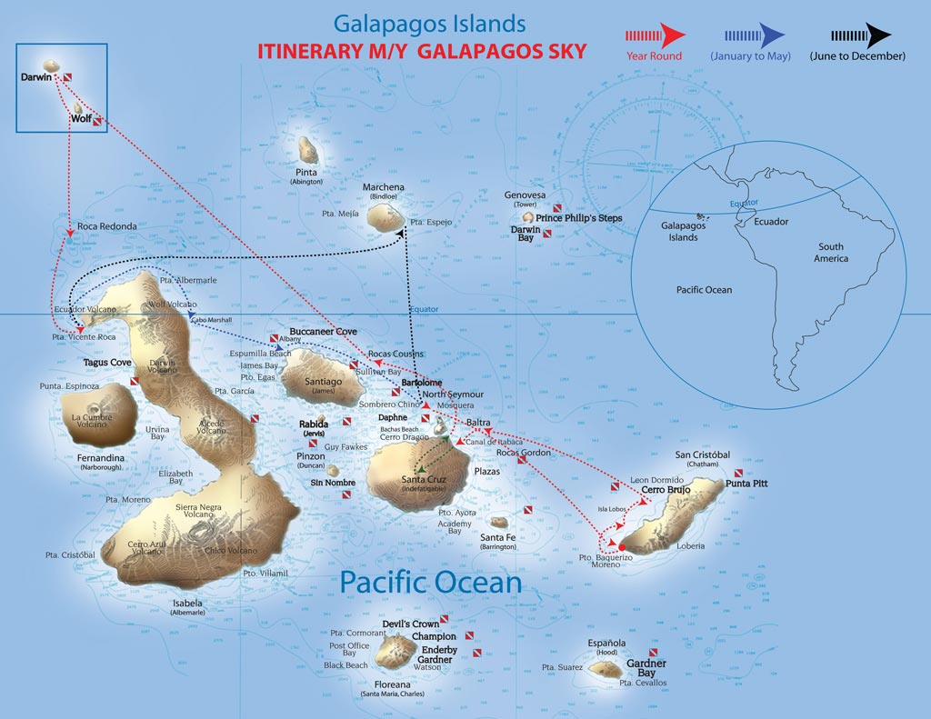 Galapagos sky liveaboard galapagos islands route map