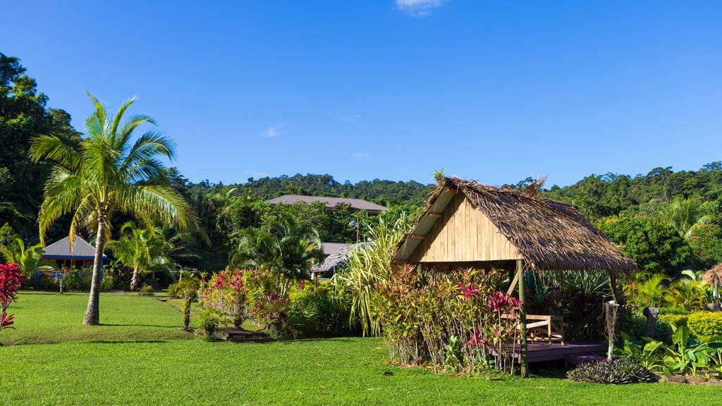 12 waidroka bay resort coral coast fiji from seaside with massage bure in front