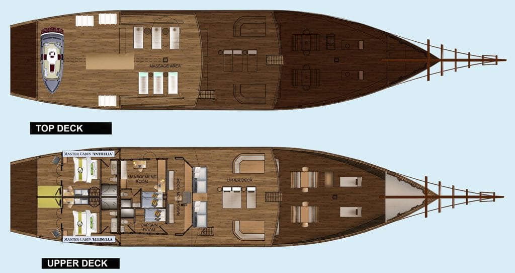 14 Coralia Liveaboard | Sustainable dive cruise in Raja Ampat - upper deck plans