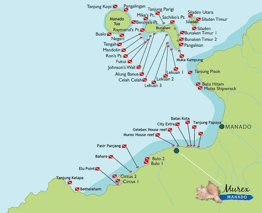 Murex Manado Dive Resort North Sulawesi Indonesia - Dive Site Map