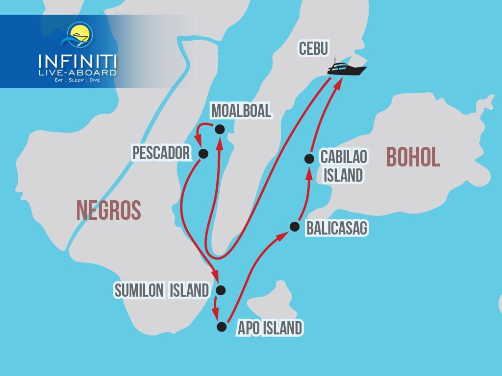 Infiniti liveaboard Philippines | Diving Malapascua, Visayas, Tubbataha route map visayas bohol