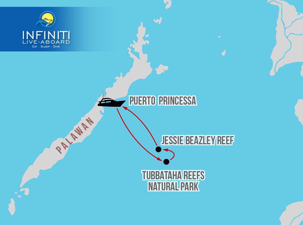 Infiniti liveaboard Philippines | Diving Malapascua, Visayas, Tubbataha route map tubbataha