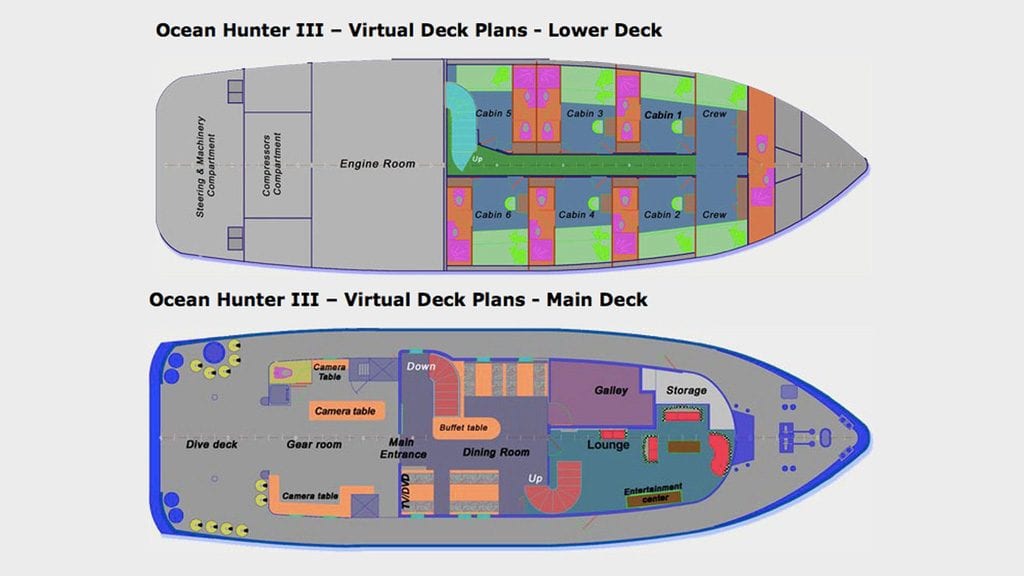 Ocean Hunter 3 luxury liveaboard in Palau deckplan1