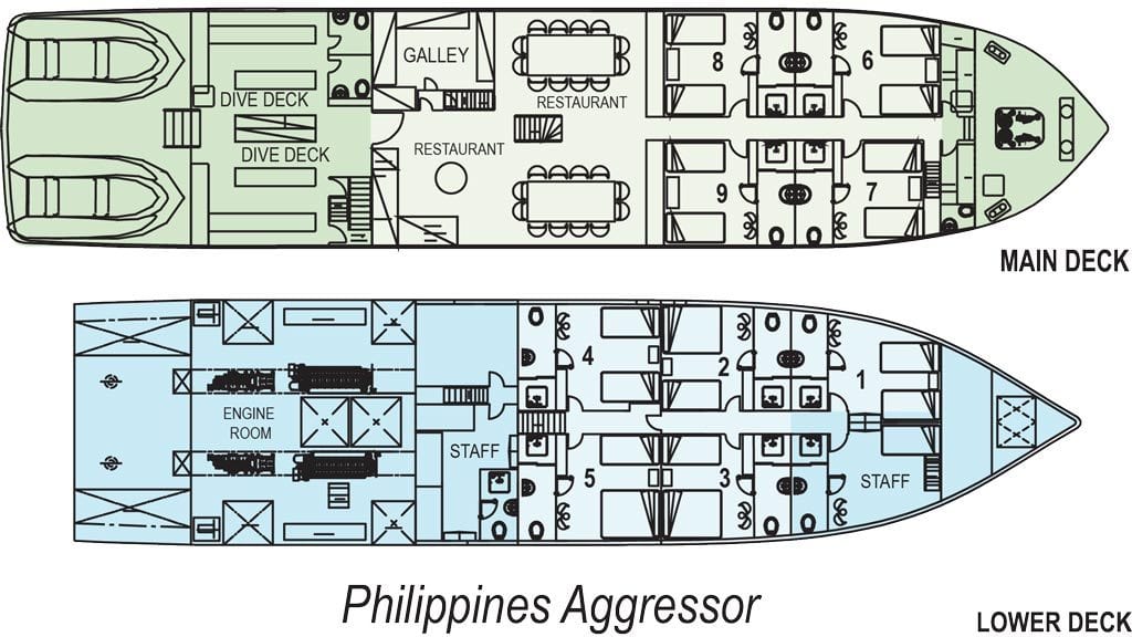 Philippines Aggressor Liveaboard | Malapascua, Visayas, Tubbataha deckplan main lower