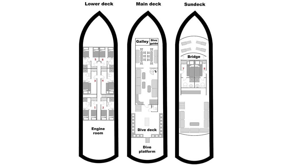 9 M/Y Dreams Liveaboard | Red Sea northern itineraries deck layout