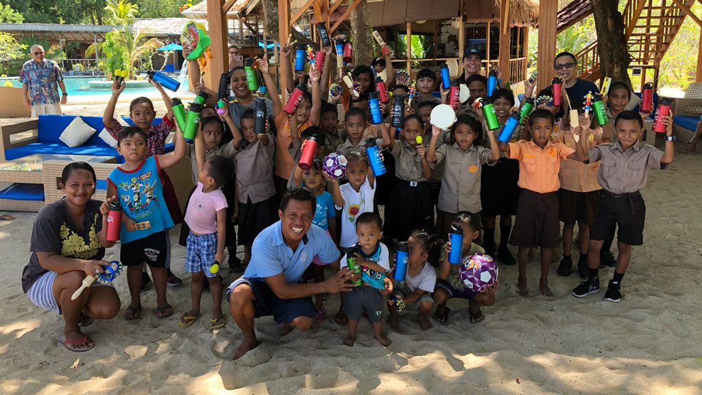 Siladen Resort & Spa, Siladen Island, Bunaken, North Sulawesi - Local Children Get Reusable Bottles