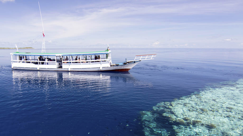 Wakatobi Dive Resort Pulau Tolandono Central Sulawesi - Boat on Reef Credit Walt Stearns