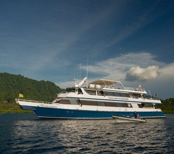 Thailand Aggressor, a spacious and luxurious a 35m steel monohull yacht offers 7-night itineraries to the Similans in season and the Northern Andaman Sea