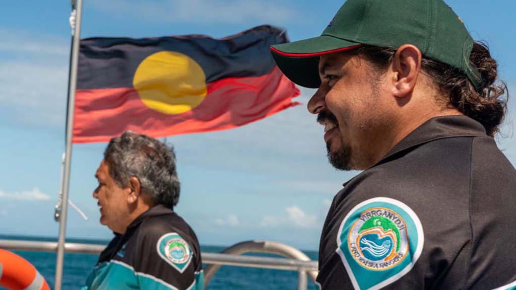 Great barrier reef yirrganydji rangers brian and gavin on board the dreamtime vessel credit brad fisher ikatere photography 1024
