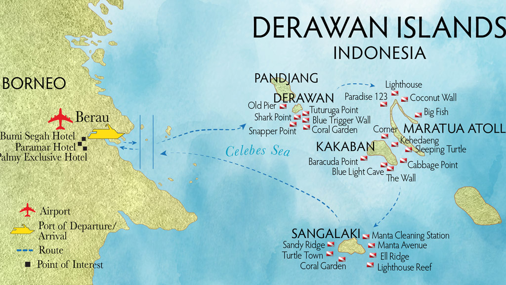 4 raja ampat aggressor ii liveaboard indonesia derawan island map