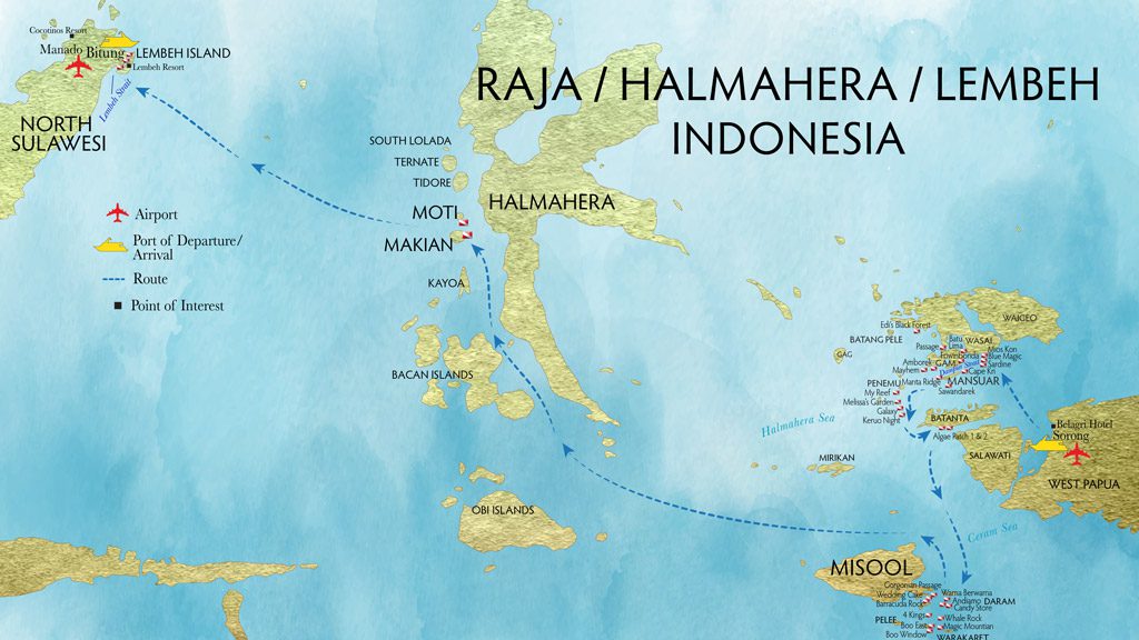 6 raja ampat aggressor ii liveaboard indonesia raja to lembeh map