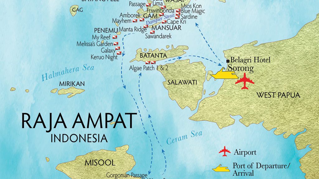 7 raja ampat aggressor ii liveaboard indonesia raja ampat map