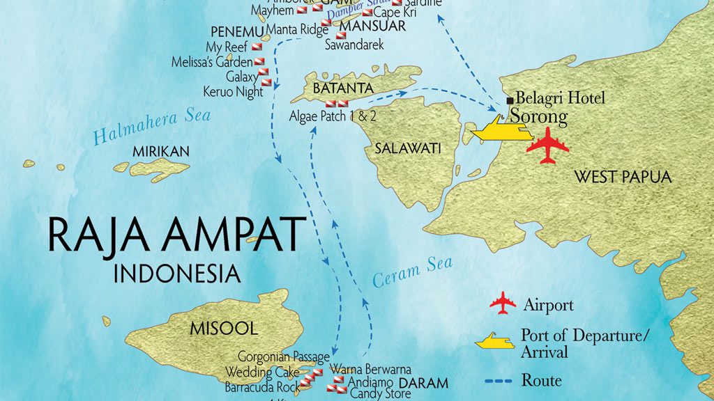 28 Raja Ampat Aggressor Liveaboard Indonesia itinerary map raja ampat