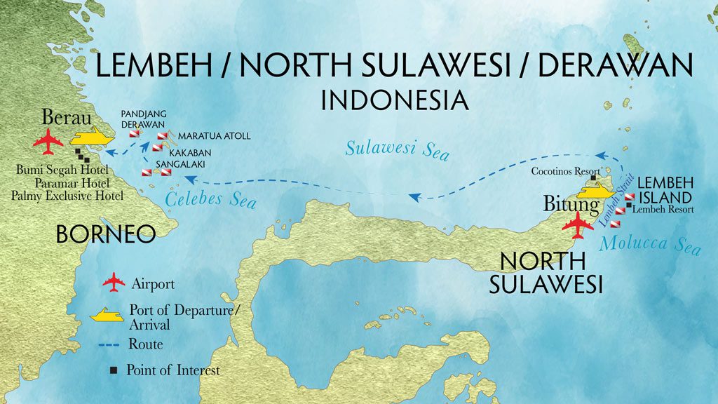 29 Raja Ampat Aggressor Liveaboard Indonesia itinerary map lembeh derawan