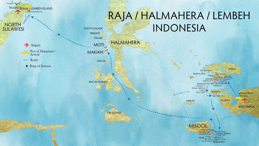 30 Raja Ampat Aggressor Liveaboard Indonesia itinerary map raja ampat halmahera lembeh