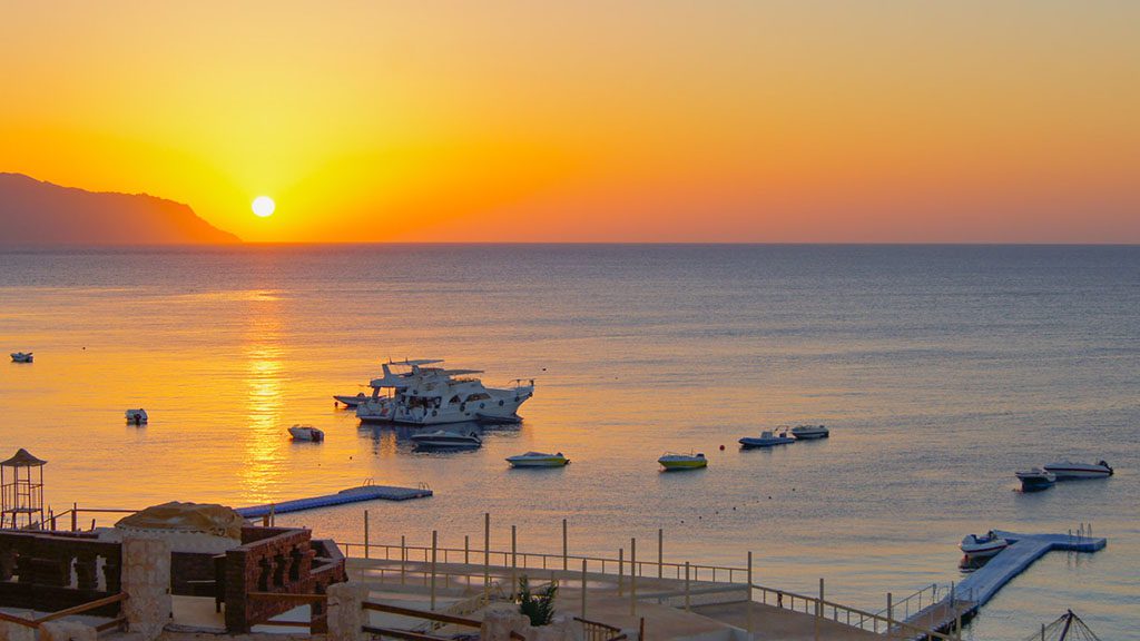 9 sharks bay resort umbi sharm el sheikh red sea egypt sunset and the fleet