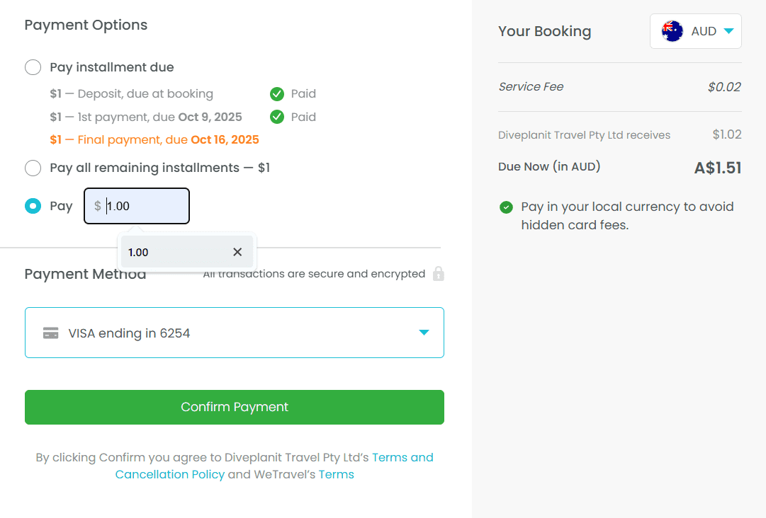 Wetravel payment amount Wetravel payment amount