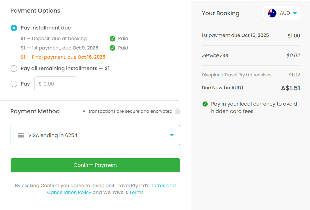 Wetravel payment screen Wetravel payment screen