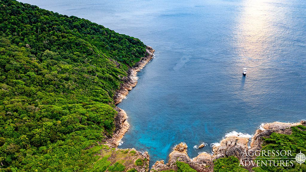 6 thailand aggressor liveaboard indonesia aerial boat view with isalnd
