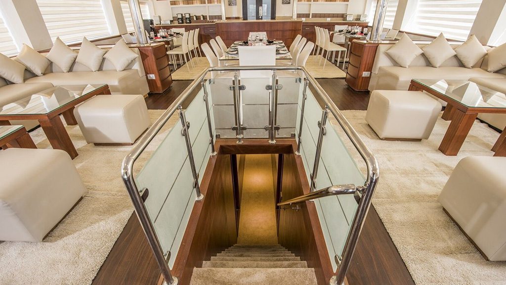 8 maldives aggressor ii liveaboard maldives stairs lounge and dining view