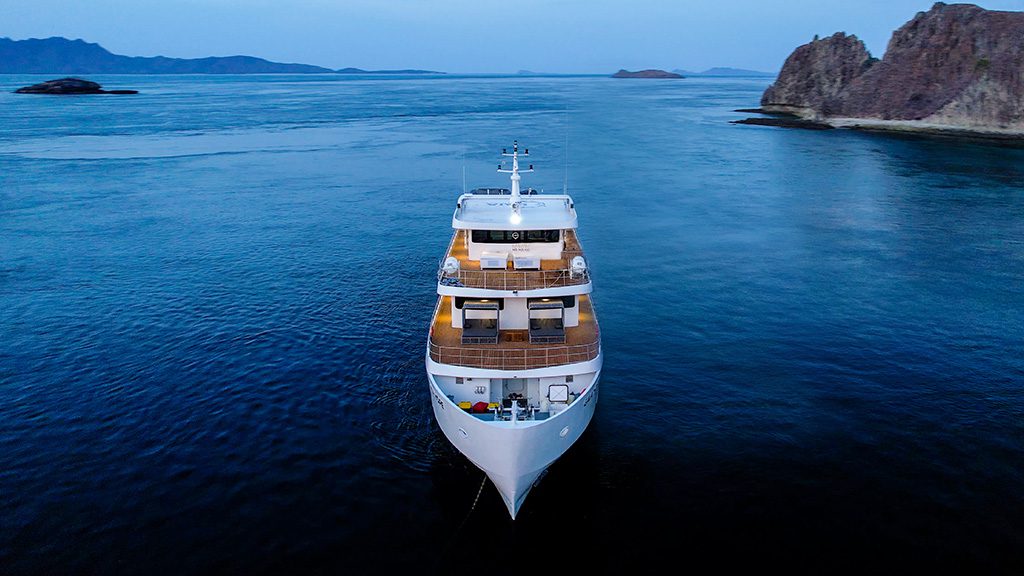 6 solitude gaia liveaboard palau aerial boat bow view